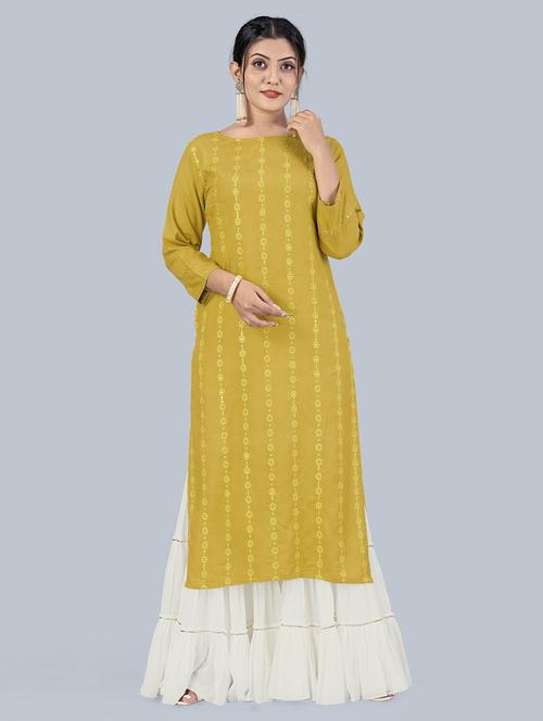 yellow viscose straight kurta - 21243907 - Very Small Image - 1