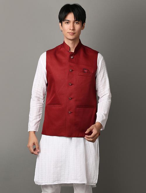 men solid  sleeveless nehru jacket - 21244241 - Very Small Image - 1