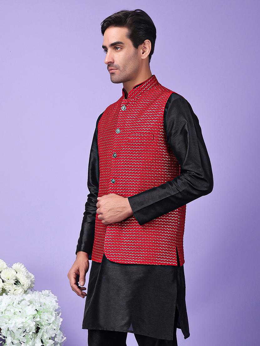 men mandarin neck self design nehru jacket - 21244391 - Zoom Image - 1