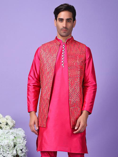 men mandarin neck self design nehru jacket - 21244398 - Very Small Image - 1