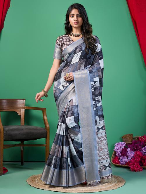 women printed bordered saree with blouse - 21244415 - Very Small Image - 1