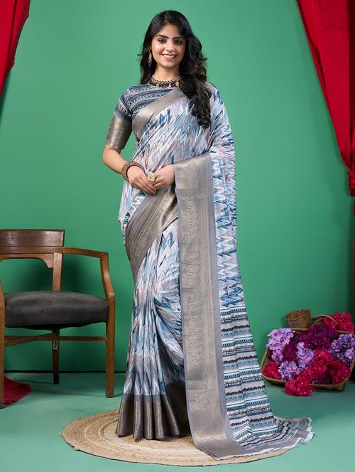 women printed bordered saree with blouse - 21244417 - Very Small Image - 1