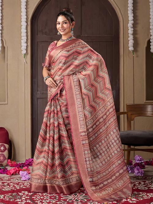 women printed bordered saree` with blouse - 21244462 - Very Small Image - 1