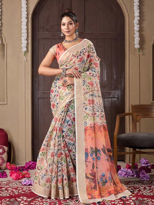 women printed bordered saree with blouse - 21244463 - Very Small Image - 1