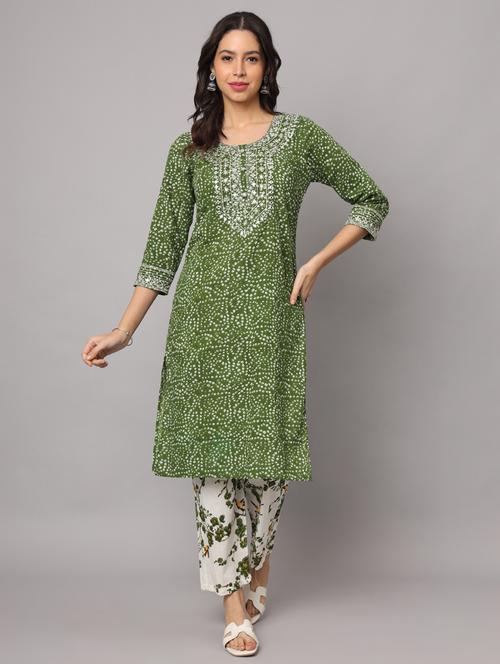 bandhani printed kurta pant set - 21245400 - Very Small Image - 1