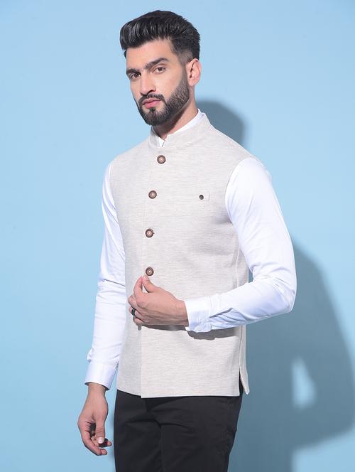 beige solid classic waist coat - 21247961 - Very Small Image - 1