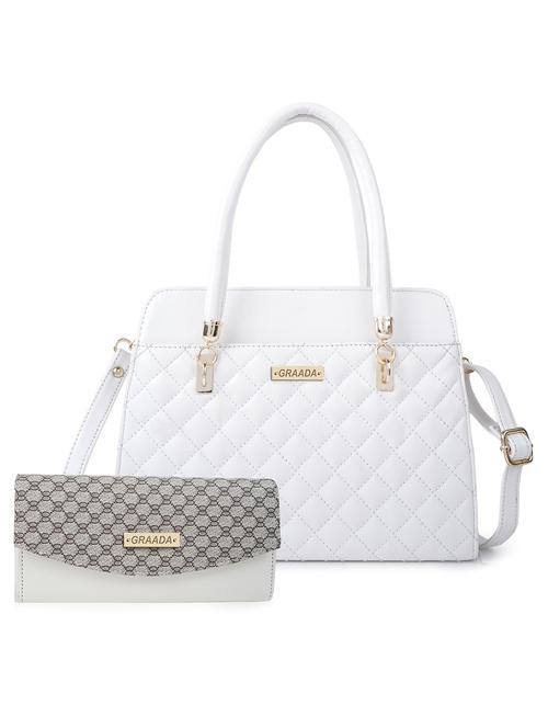 white leatherette (pu) combo handbag - 21248613 - Very Small Image - 1