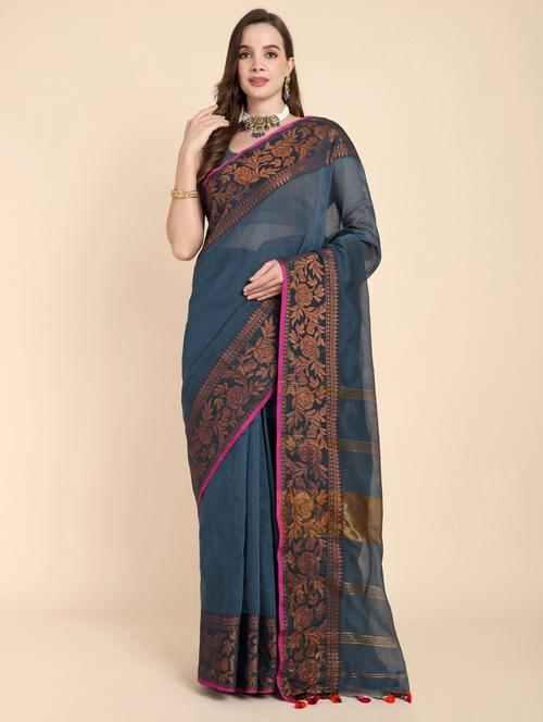 teal silk blend maheshwari saree - 21251334 - Very Small Image - 1