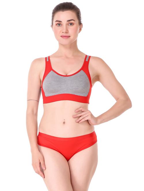 red cotton blend bras and panty set - 21251702 - Very Small Image - 1