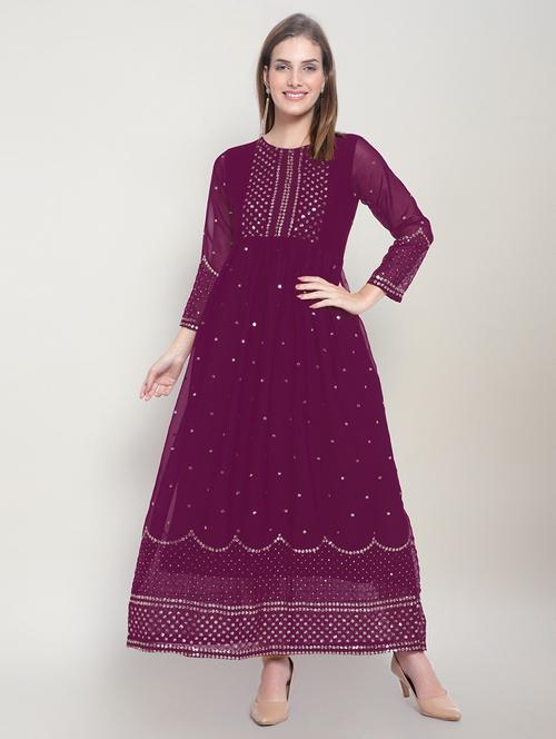 purple georgette anarkali kurta - 21252323 - Very Small Image - 1