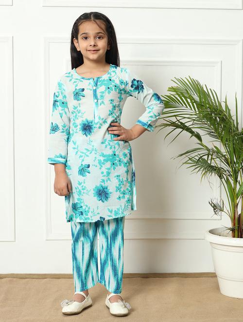 girls printed cotton kurta palazzo suit set - 21254039 - Very Small Image - 1