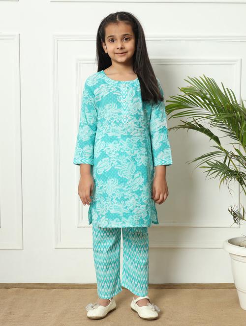 girls printed cotton kurta palazzo suit set - 21254040 - Very Small Image - 1