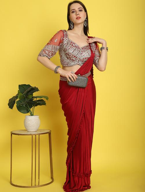 women maroon solid ready to wear saree - 21259354 - Very Small Image - 1