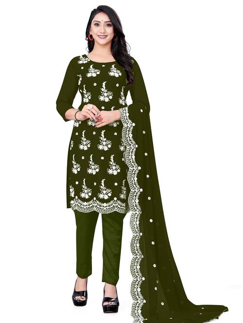 women solid with work unstitched suit set - 21266599 - Very Small Image - 1