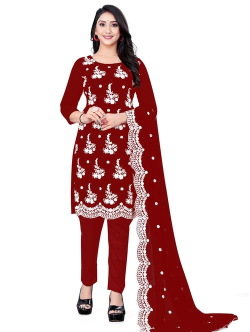 women solid with work unstitched suit set - 21266603 - Very Small Image - 1