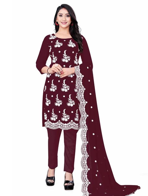 women solid with work unstitched suit set - 21266605 - Very Small Image - 1