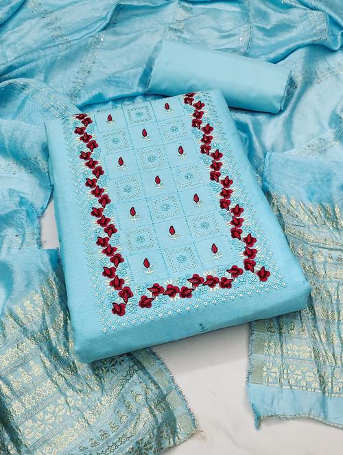 women solid with work unstitched suit set - 21266653 - Very Small Image - 1