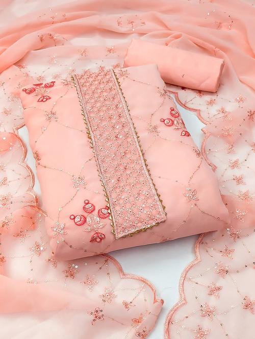 women solid with work unstitched suit set - 21266894 - Very Small Image - 1