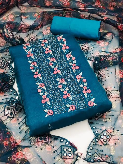 women solid with work unstitched suit set - 21266899 - Very Small Image - 1