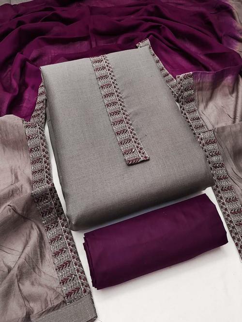 grey cotton silk unstitched suit - 21267956 - Very Small Image - 1