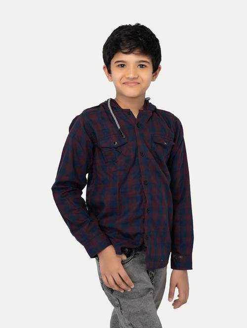 boys hooded checks casual shirt - 21268490 - Very Small Image - 1