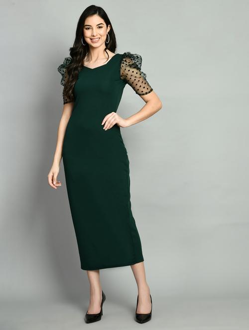 green cotton blend bodycon dress - 21269860 - Very Small Image - 1