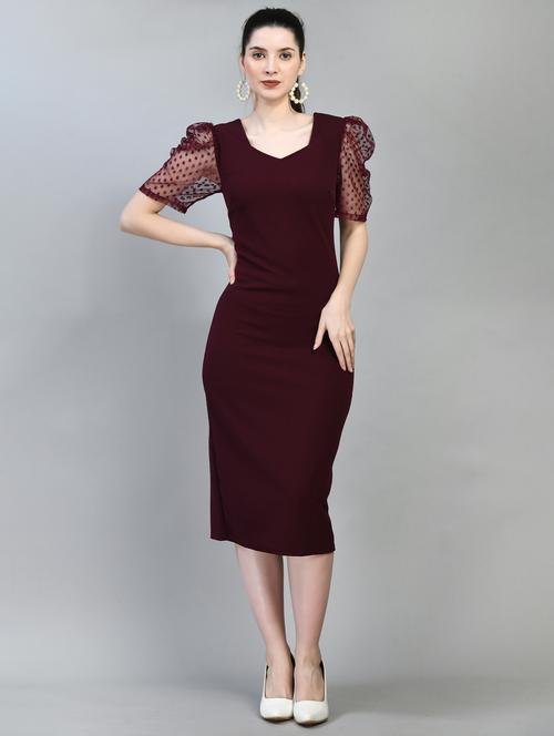 burgundy polyester bodycon dress - 21269929 - Very Small Image - 1