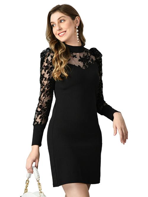 black cotton lycra bodycon dress - 21270130 - Very Small Image - 1