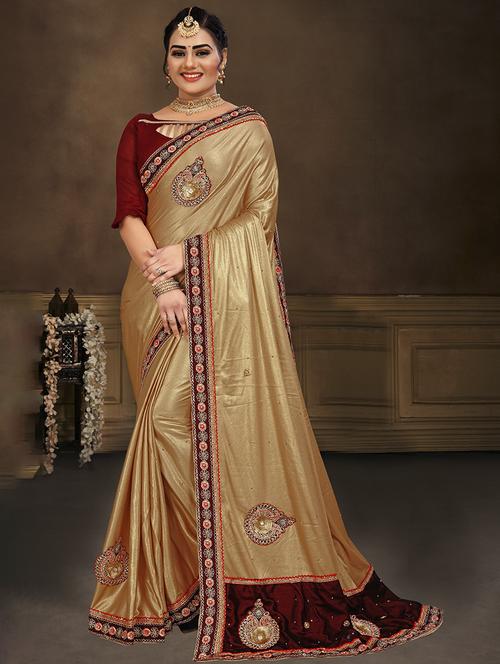 women gold embroidered saree - 21270510 - Very Small Image - 1
