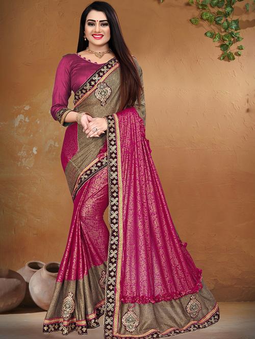 women pink self design embroidered saree with blouse - 21270555 - Very Small Image - 1