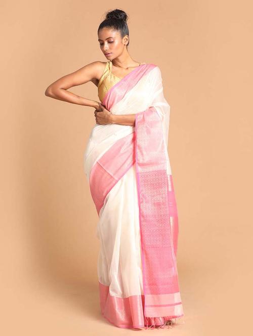 white silk blend maheshwari saree with blouse - 21271270 - Very Small Image - 1