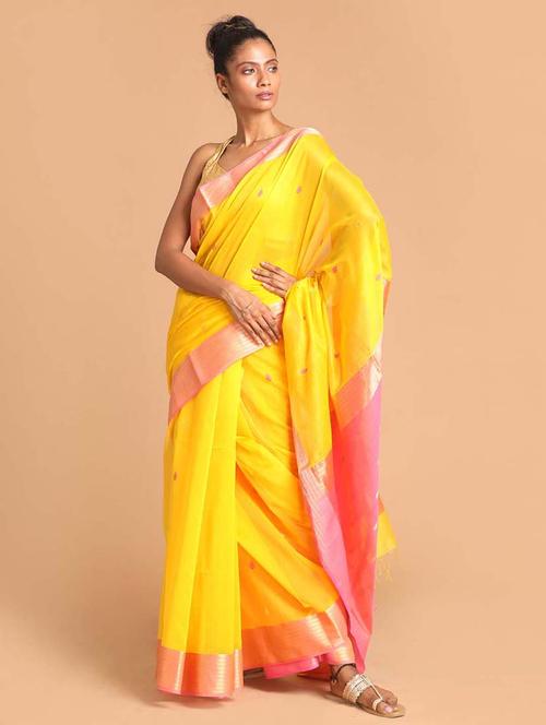 yellow silk blend maheshwari saree with blouse - 21271294 - Very Small Image - 1