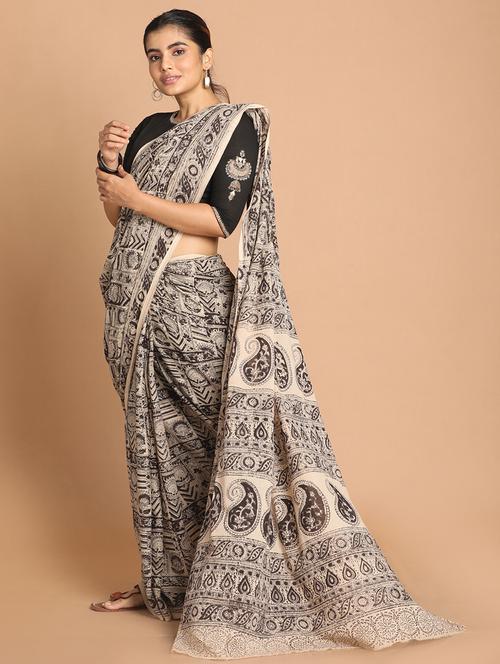 black cotton handloom saree with blouse - 21271327 - Very Small Image - 1