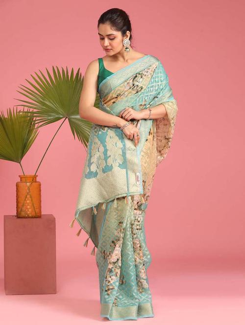 women floral bordered saree with blouse - 21271611 - Very Small Image - 1
