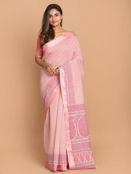 pink cotton blend gadwal saree with blouse - 21272003 - Very Small Image - 1