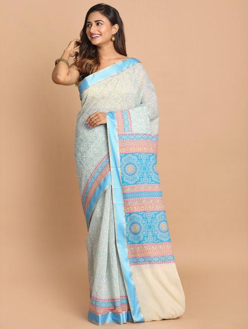 blue cotton blend gadwal saree with blouse - 21272008 - Very Small Image - 1