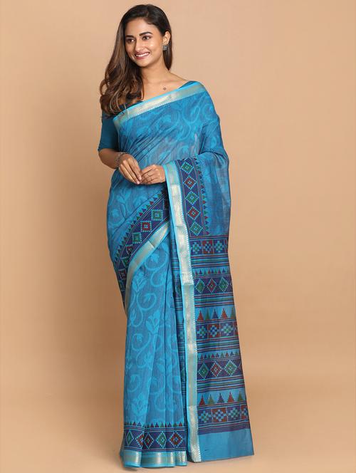 blue cotton blend gadwal saree with blouse - 21272015 - Very Small Image - 1