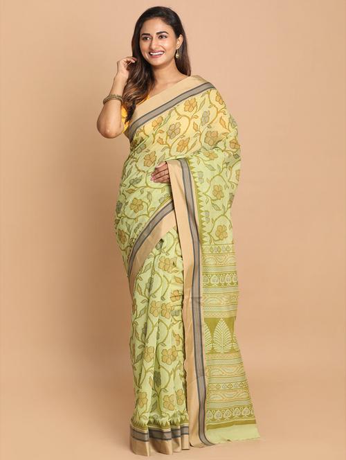 green cotton blend gadwal saree with blouse - 21272039 - Very Small Image - 1
