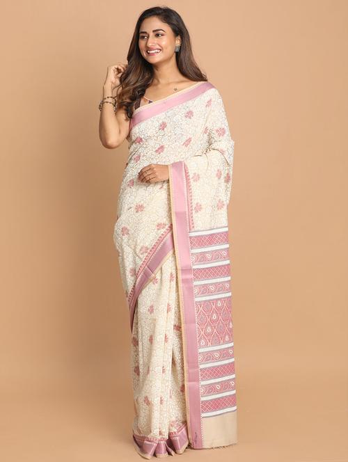 pink cotton blend gadwal saree with blouse - 21272059 - Very Small Image - 1