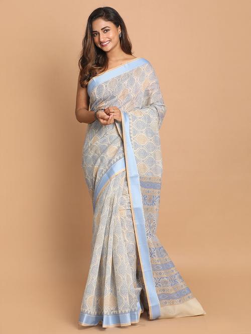 white floral printed saree with blouse - 21272064 - Very Small Image - 1