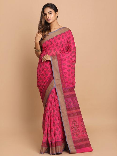 magenta cotton blend gadwal saree with blouse - 21272069 - Very Small Image - 1