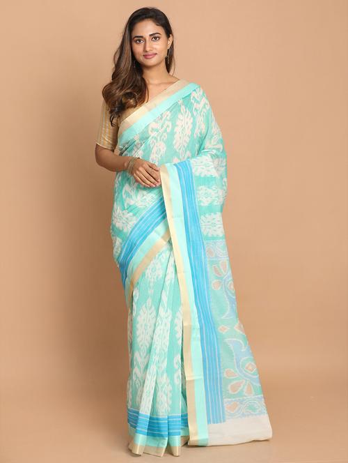 green cotton blend gadwal saree with blouse - 21272098 - Very Small Image - 1