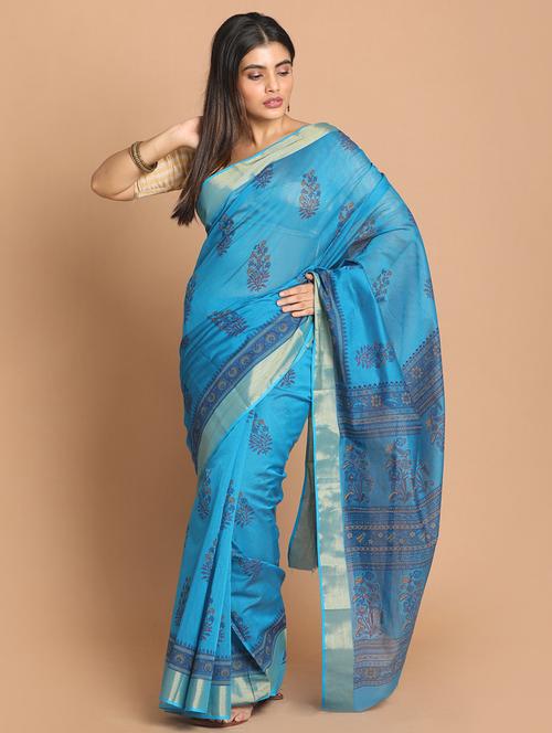blue cotton blend gadwal saree with blouse - 21272143 - Very Small Image - 1