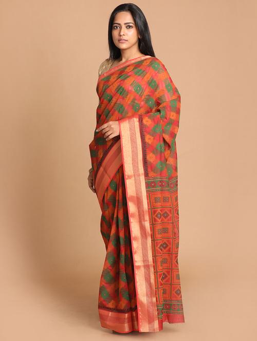 maroon cotton blend gadwal saree with blouse - 21272151 - Very Small Image - 1