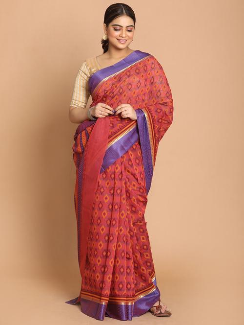 magenta cotton blend gadwal saree with blouse - 21272162 - Very Small Image - 1