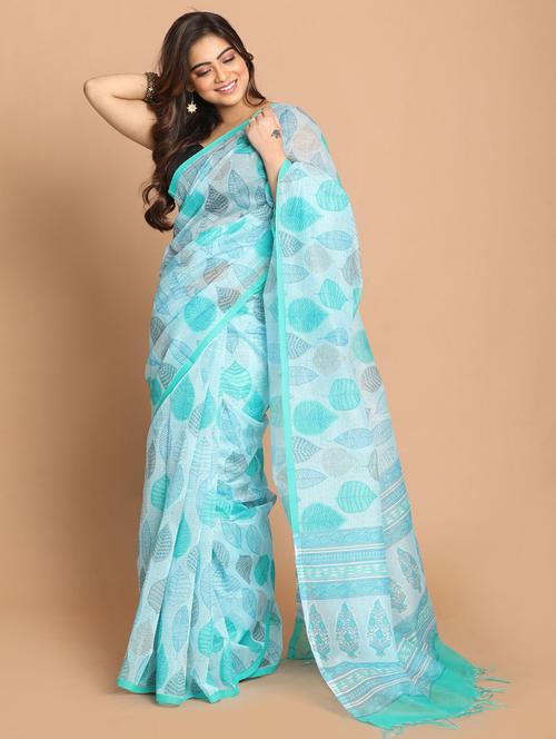 women light blue handloom saree with blouse - 21272235 - Very Small Image - 1