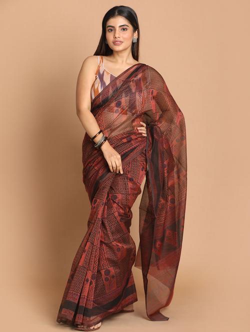 women rust printed saree with blouse - 21272257 - Very Small Image - 1