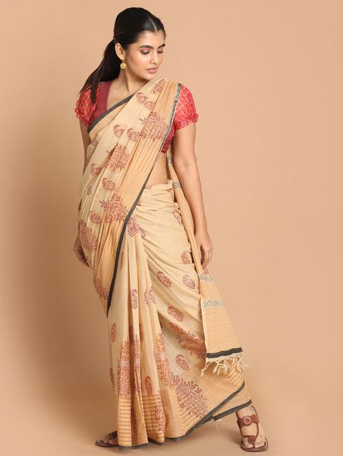 cream handloom saree with blouse - 21272305 - Very Small Image - 1