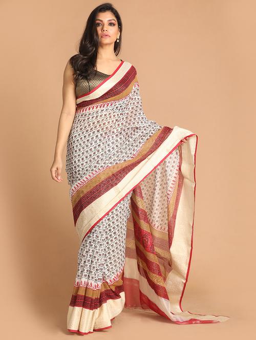 women cotton printed saree with blouse - 21272447 - Very Small Image - 1