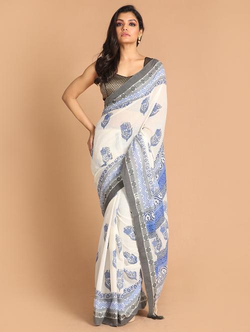 blue cotton handloom saree with blouse - 21272452 - Very Small Image - 1